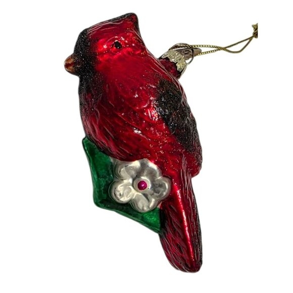 Vintage Thomas Pacconi Red Cardinal Glass Christmas Ornament Bird Floral Holiday - Picture 2 of 9